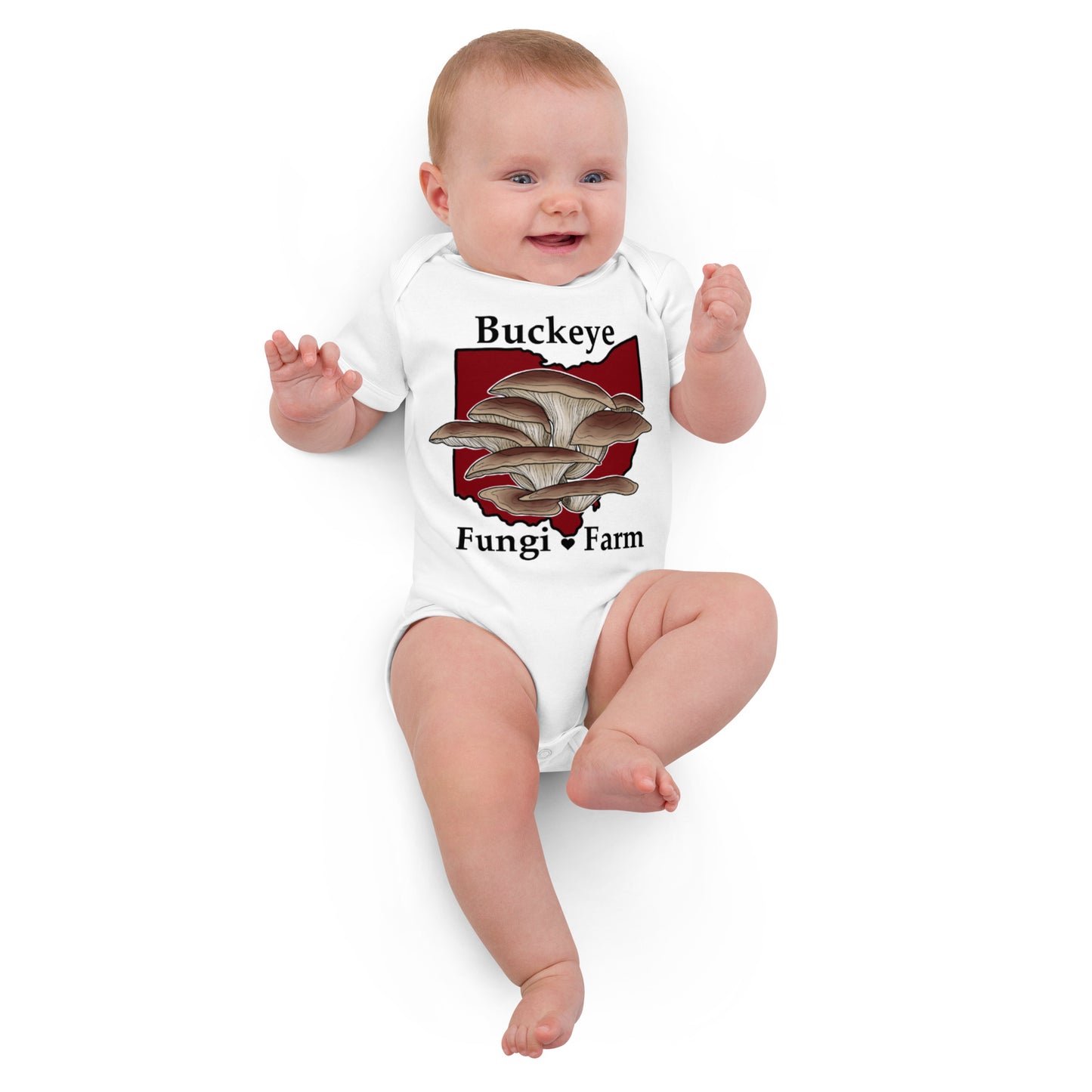 Buckeye Fungi Farm Logo- Organic cotton baby bodysuit
