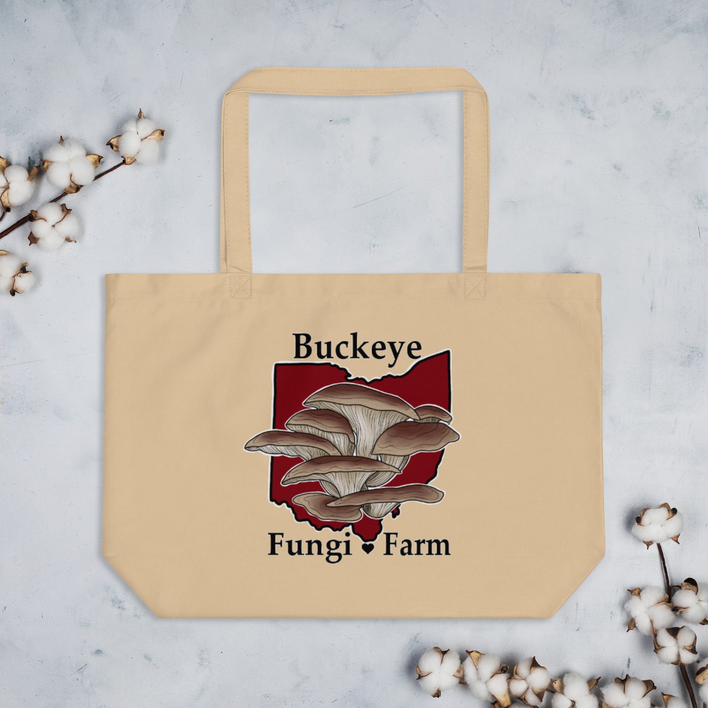 Buckeye Fungi Farm Logo- Large organic tote bag
